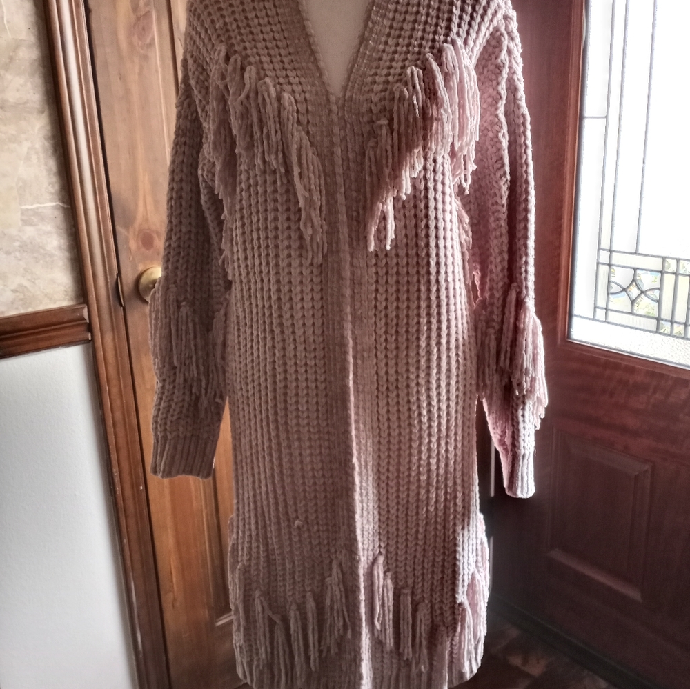New GILI open front chenille cardigan with fringe.